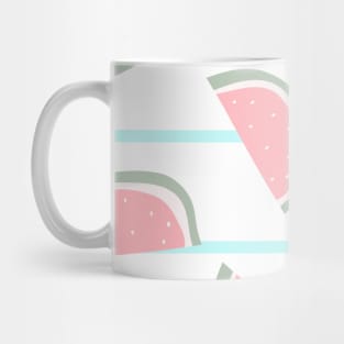 Pink watermelon slice with bones design on striped blue background seamless pattern wallpaper backdrop. Mug